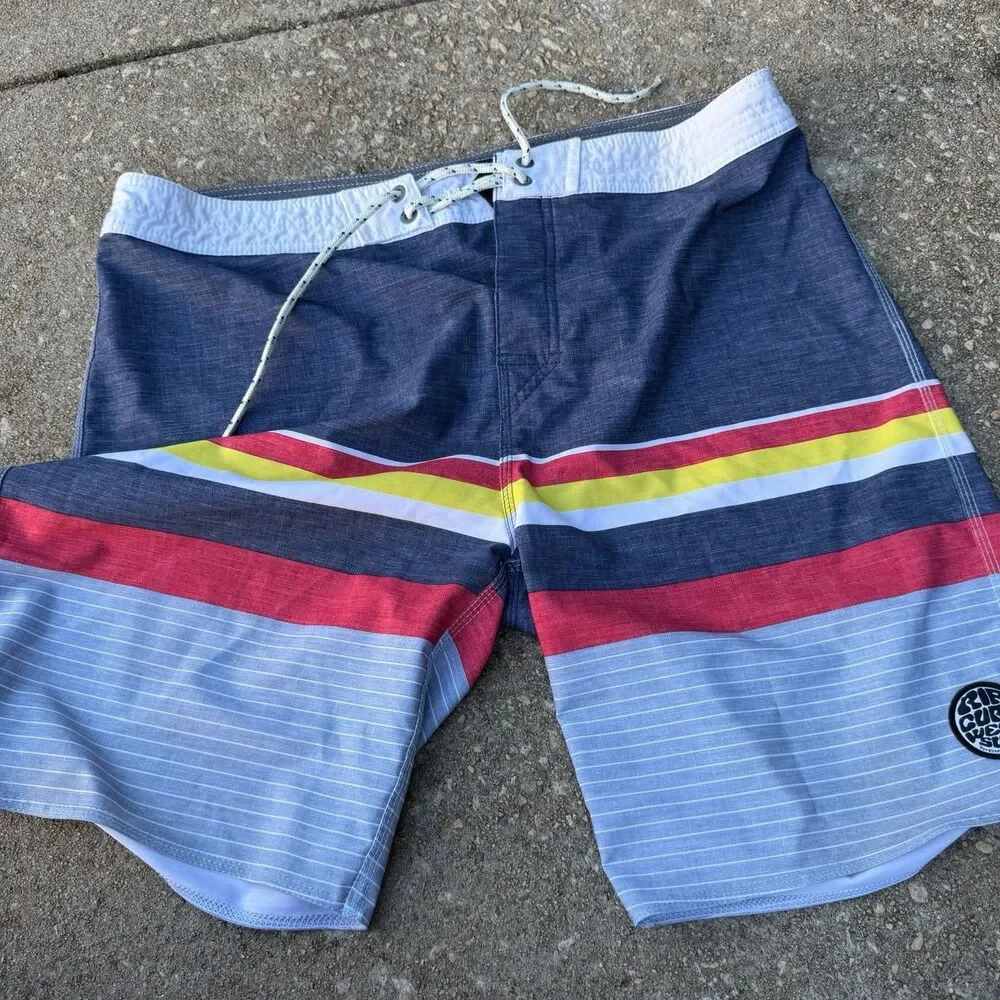 Rip Curl Mirage Board Shorts Men’s 38-40 Blue Stripe Surf Swim Trunks Beach
